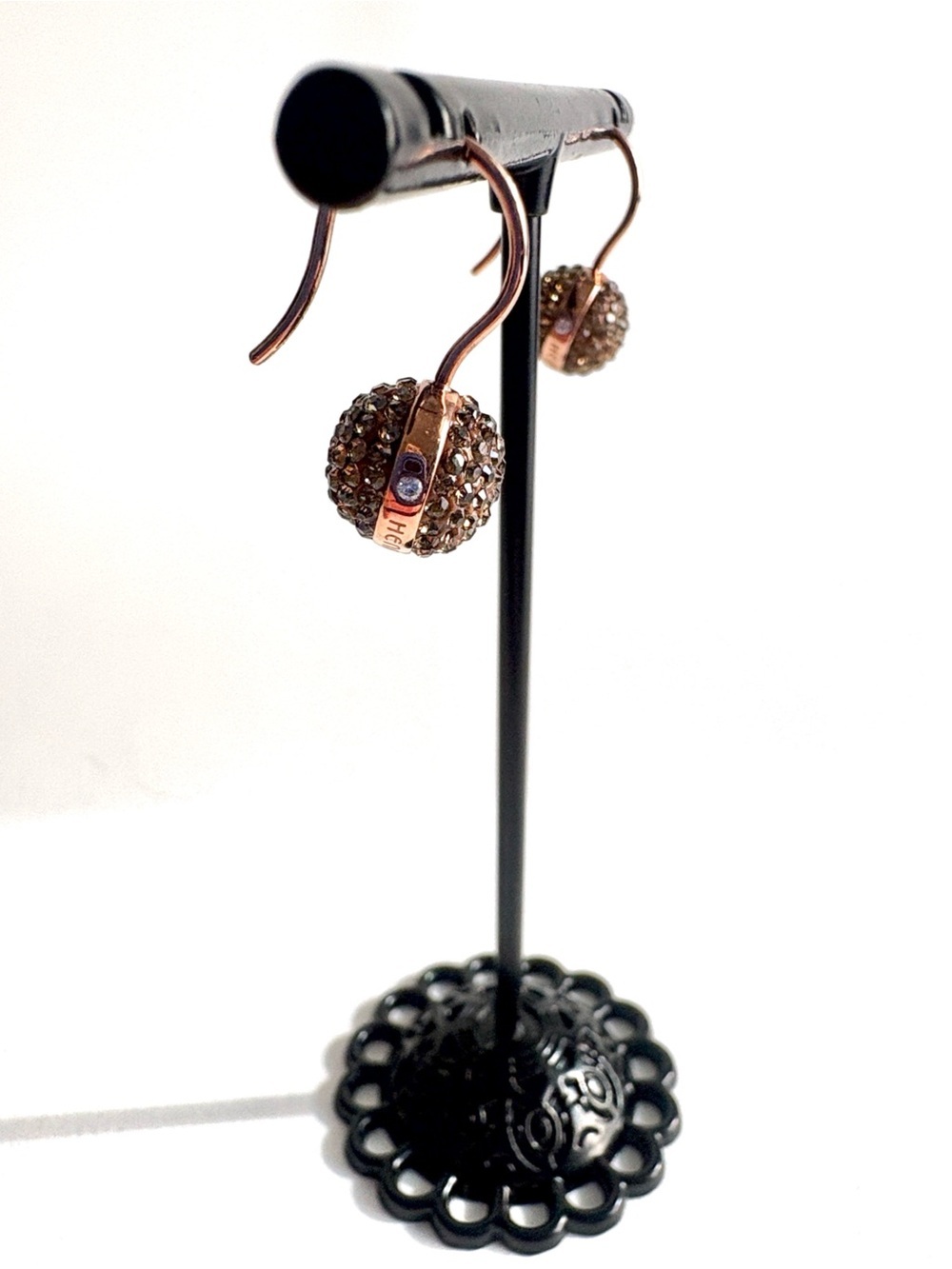 Henri Bendel Rose Gold Pave Crystal Sphere Drop Earrings